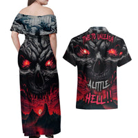 Time To Unleash Alittle Hell!! Couples Matching Off Shoulder Maxi Dress and Hawaiian Shirt - Wonder Print Shop