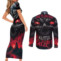 Time To Unleash Alittle Hell!! Couples Matching Short Sleeve Bodycon Dress and Long Sleeve Button Shirts - Wonder Print Shop
