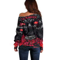 Time To Unleash Alittle Hell!! Off Shoulder Sweater - Wonder Print Shop