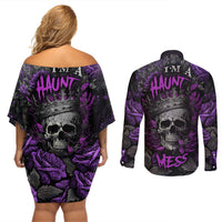 I am a Haunt Mess Couples Matching Off Shoulder Short Dress and Long Sleeve Button Shirts - Wonder Print Shop