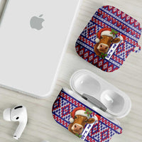 Cow in Santa Hat Be Kind Message AirPods Case with Red Blue Knit Pattern Design - Wonder Print Shop