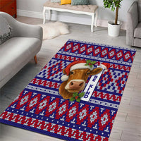Cow in Santa Hat Be Kind Message Area Rug with Red Blue Knit Pattern Design - Wonder Print Shop