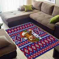 Cow in Santa Hat Be Kind Message Area Rug with Red Blue Knit Pattern Design - Wonder Print Shop