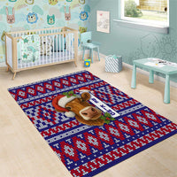 Cow in Santa Hat Be Kind Message Area Rug with Red Blue Knit Pattern Design - Wonder Print Shop