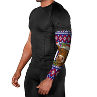 Cow in Santa Hat Be Kind Message Arm Sleeves with Red Blue Knit Pattern Design - Wonder Print Shop