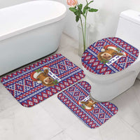 Cow in Santa Hat Be Kind Message Bathroom Set with Red Blue Knit Pattern Design - Wonder Print Shop