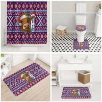 Cow in Santa Hat Be Kind Message Bathroom Set with Red Blue Knit Pattern Design - Wonder Print Shop
