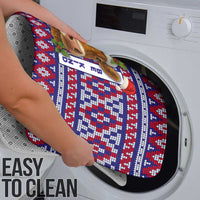 Cow in Santa Hat Be Kind Message Bathroom Set with Red Blue Knit Pattern Design - Wonder Print Shop