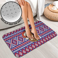 Cow in Santa Hat Be Kind Message Bathroom Set with Red Blue Knit Pattern Design - Wonder Print Shop