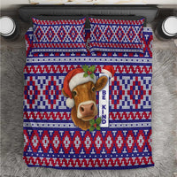 Cow in Santa Hat Be Kind Message Bedding Set with Red Blue Knit Pattern Design - Wonder Print Shop