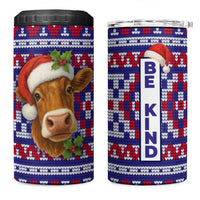 Cow in Santa Hat Be Kind Message 4 in 1 Can Cooler Tumbler with Red Blue Knit Pattern Design - Wonder Print Shop