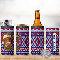 Cow in Santa Hat Be Kind Message 4 in 1 Can Cooler Tumbler with Red Blue Knit Pattern Design - Wonder Print Shop