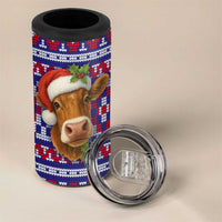 Cow in Santa Hat Be Kind Message 4 in 1 Can Cooler Tumbler with Red Blue Knit Pattern Design - Wonder Print Shop