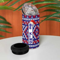 Cow in Santa Hat Be Kind Message 4 in 1 Can Cooler Tumbler with Red Blue Knit Pattern Design - Wonder Print Shop