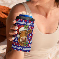 Cow in Santa Hat Be Kind Message 4 in 1 Can Cooler Tumbler with Red Blue Knit Pattern Design - Wonder Print Shop