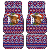 Cow in Santa Hat Be Kind Message Car Mats with Red Blue Knit Pattern Design - Wonder Print Shop