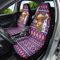 Cow in Santa Hat Be Kind Message Car Seat Cover with Red Blue Knit Pattern Design - Wonder Print Shop