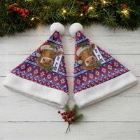 Cow in Santa Hat Be Kind Message Christmas Santa Hat with Red Blue Knit Pattern Design - Wonder Print Shop