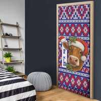 Cow in Santa Hat Be Kind Message Door Cover with Red Blue Knit Pattern Design - Wonder Print Shop