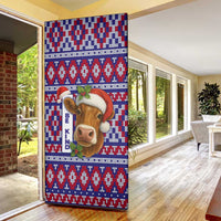 Cow in Santa Hat Be Kind Message Door Cover with Red Blue Knit Pattern Design - Wonder Print Shop