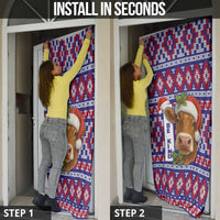 Cow in Santa Hat Be Kind Message Door Cover with Red Blue Knit Pattern Design - Wonder Print Shop
