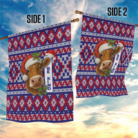Cow in Santa Hat Be Kind Message Garden Flag with Red Blue Knit Pattern Design - Wonder Print Shop