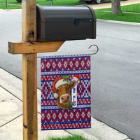 Cow in Santa Hat Be Kind Message Garden Flag with Red Blue Knit Pattern Design - Wonder Print Shop