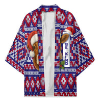 Cow in Santa Hat Be Kind Message Kimono with Red Blue Knit Pattern Design - Wonder Print Shop