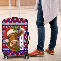Cow in Santa Hat Be Kind Message Luggage Cover with Red Blue Knit Pattern Design - Wonder Print Shop