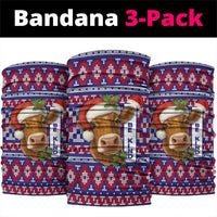 Cow in Santa Hat Be Kind Message Neck Gaiter with Red Blue Knit Pattern Design - Wonder Print Shop