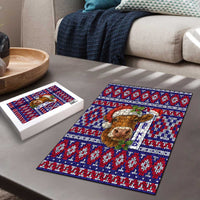 Cow in Santa Hat Be Kind Message Puzzle with Red Blue Knit Pattern Design - Wonder Print Shop