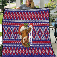 Cow in Santa Hat Be Kind Message Quilt with Red Blue Knit Pattern Design - Wonder Print Shop