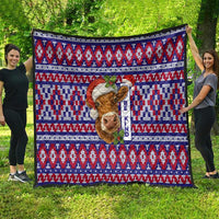 Cow in Santa Hat Be Kind Message Quilt with Red Blue Knit Pattern Design - Wonder Print Shop