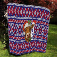 Cow in Santa Hat Be Kind Message Quilt with Red Blue Knit Pattern Design - Wonder Print Shop
