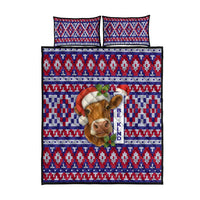 Cow in Santa Hat Be Kind Message Quilt Bed Set with Red Blue Knit Pattern Design - Wonder Print Shop