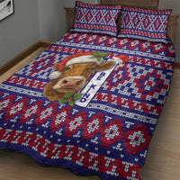 Cow in Santa Hat Be Kind Message Quilt Bed Set with Red Blue Knit Pattern Design - Wonder Print Shop