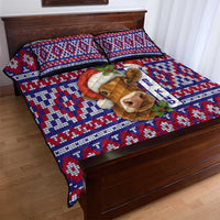 Cow in Santa Hat Be Kind Message Quilt Bed Set with Red Blue Knit Pattern Design - Wonder Print Shop