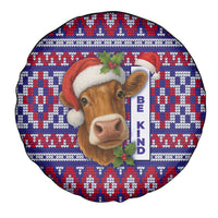 Cow in Santa Hat Be Kind Message Spare Tire Cover with Red Blue Knit Pattern Design - Wonder Print Shop