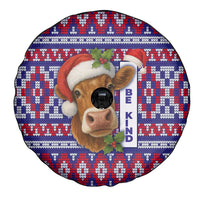 Cow in Santa Hat Be Kind Message Spare Tire Cover with Red Blue Knit Pattern Design - Wonder Print Shop