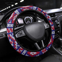 Cow in Santa Hat Be Kind Message Steering Wheel Cover with Red Blue Knit Pattern Design - Wonder Print Shop