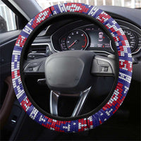 Cow in Santa Hat Be Kind Message Steering Wheel Cover with Red Blue Knit Pattern Design - Wonder Print Shop