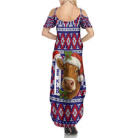 Cow in Santa Hat Be Kind Message Summer Maxi Dress with Red Blue Knit Pattern Design - Wonder Print Shop