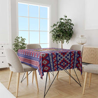 Cow in Santa Hat Be Kind Message Tablecloth with Red Blue Knit Pattern Design - Wonder Print Shop