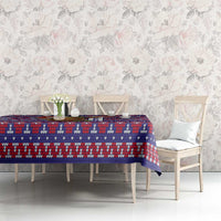 Cow in Santa Hat Be Kind Message Tablecloth with Red Blue Knit Pattern Design - Wonder Print Shop