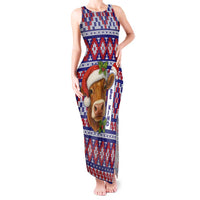 Cow in Santa Hat Be Kind Message Tank Maxi Dress with Red Blue Knit Pattern Design - Wonder Print Shop