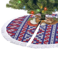 Cow in Santa Hat Be Kind Message Tree Skirt with Red Blue Knit Pattern Design - Wonder Print Shop