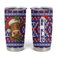 Cow in Santa Hat Be Kind Message Tumbler Cup with Red Blue Knit Pattern Design - Wonder Print Shop