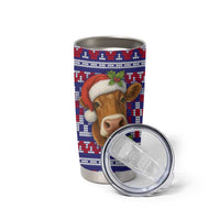 Cow in Santa Hat Be Kind Message Tumbler Cup with Red Blue Knit Pattern Design - Wonder Print Shop