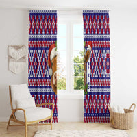 Cow in Santa Hat Be Kind Message Window Curtain with Red Blue Knit Pattern Design - Wonder Print Shop