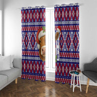 Cow in Santa Hat Be Kind Message Window Curtain with Red Blue Knit Pattern Design - Wonder Print Shop